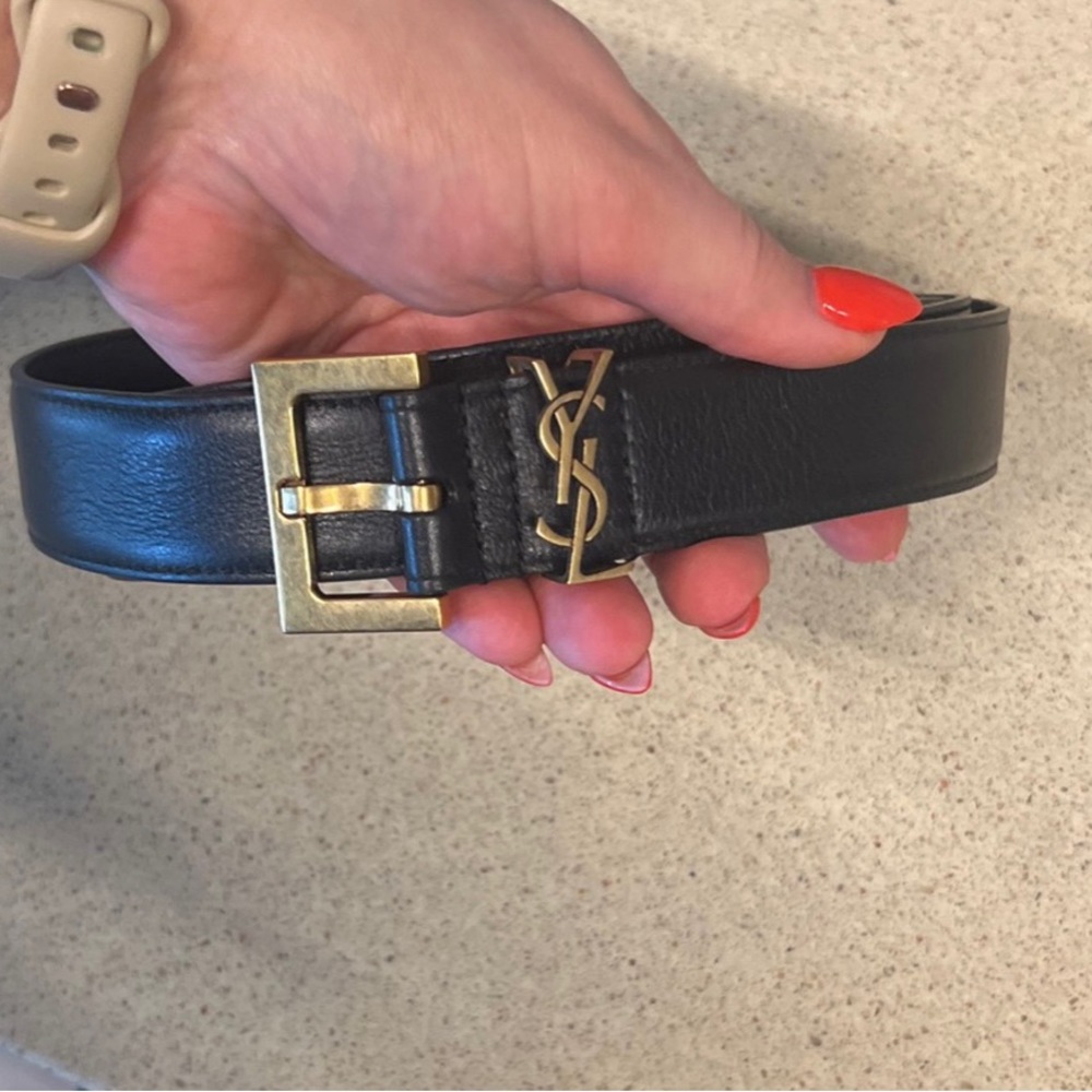 Saint Laurent Monogram Keeper Leather Belt